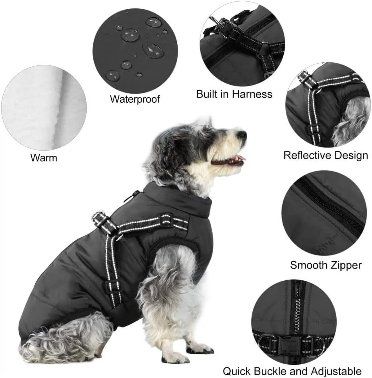 Winter Warm Coat Waterproof Dog Winter Jacket with Harness Traction Belt,Windproof Pet Outdoor Jacket Dog Autumn